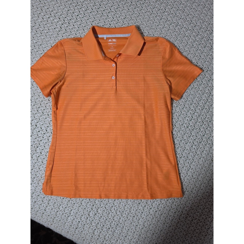 Adidas Golf Polo Shirt Women Medium Orange  Climacool Striped Performance